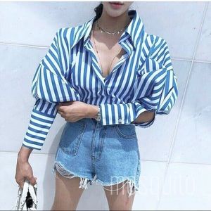 Blue White Striped button shirt